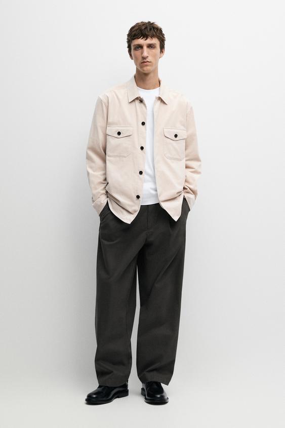 Zara Corduroy overshirt with pocket detail - Beige - Image 0