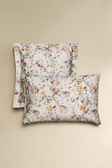 FLORAL SATEEN PILLOWCASE (300 THREAD COUNT) - Oyster-white by Zara