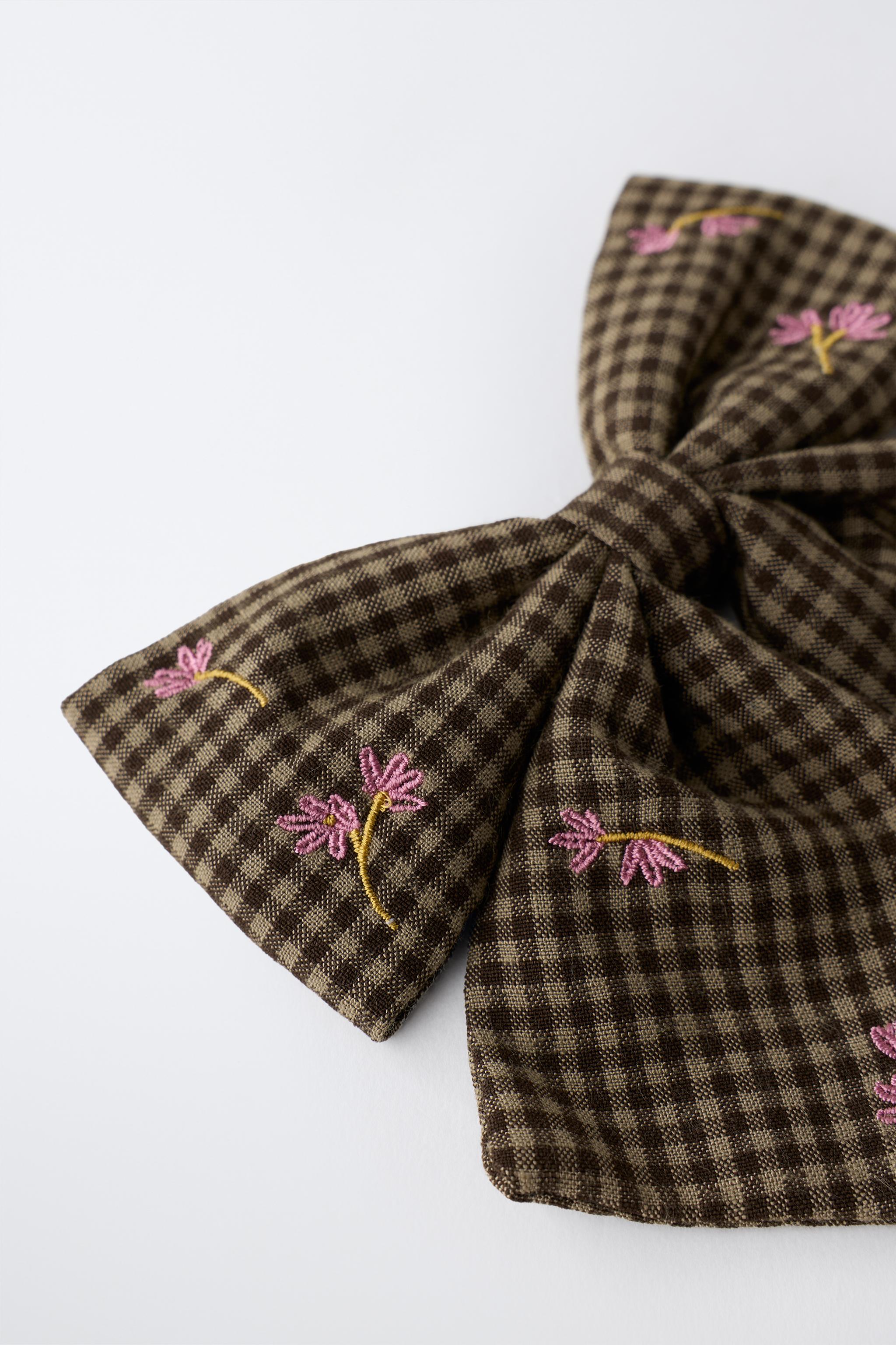 GINGHAM FLORAL BOW HAIR TIE
