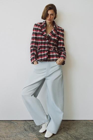 ZW COLLECTION CHECK PEPLUM BLAZER - Red by Zara - Image 0