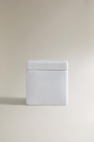 WHITE EARTHENWARE BATHROOM ORGANISER JAR - White by Zara