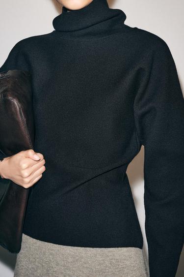 HIGH NECK KNIT SWEATER — Black 1
