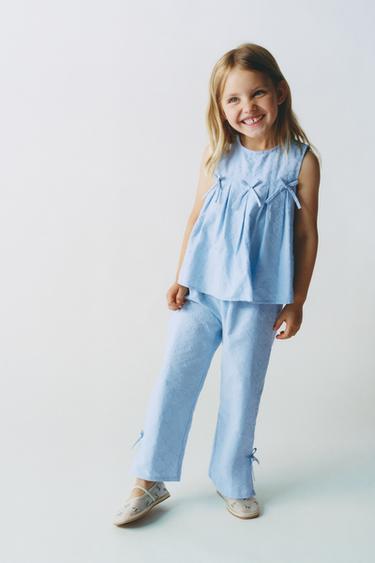 PANTALÓN LAZOS BORDADOS - Celeste de Zara