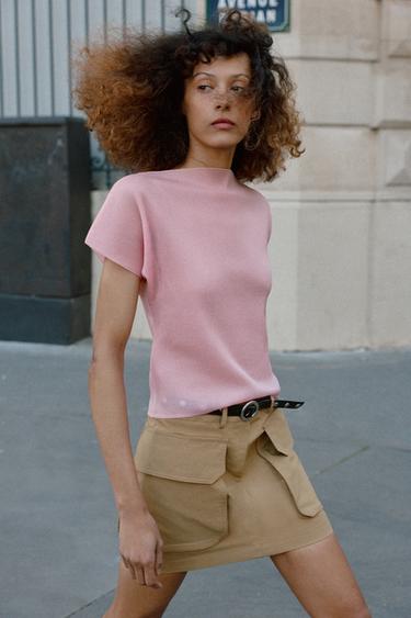 TOP PUNTO RIB - Rosa flúor de Zara