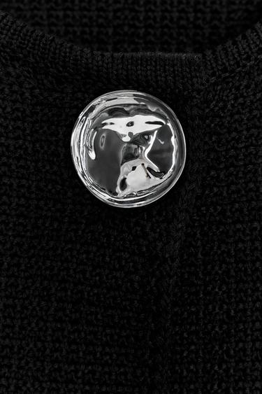 TEXTURED KNIT CARDIGAN WITH BUTTON - Black by Zara - Image 5