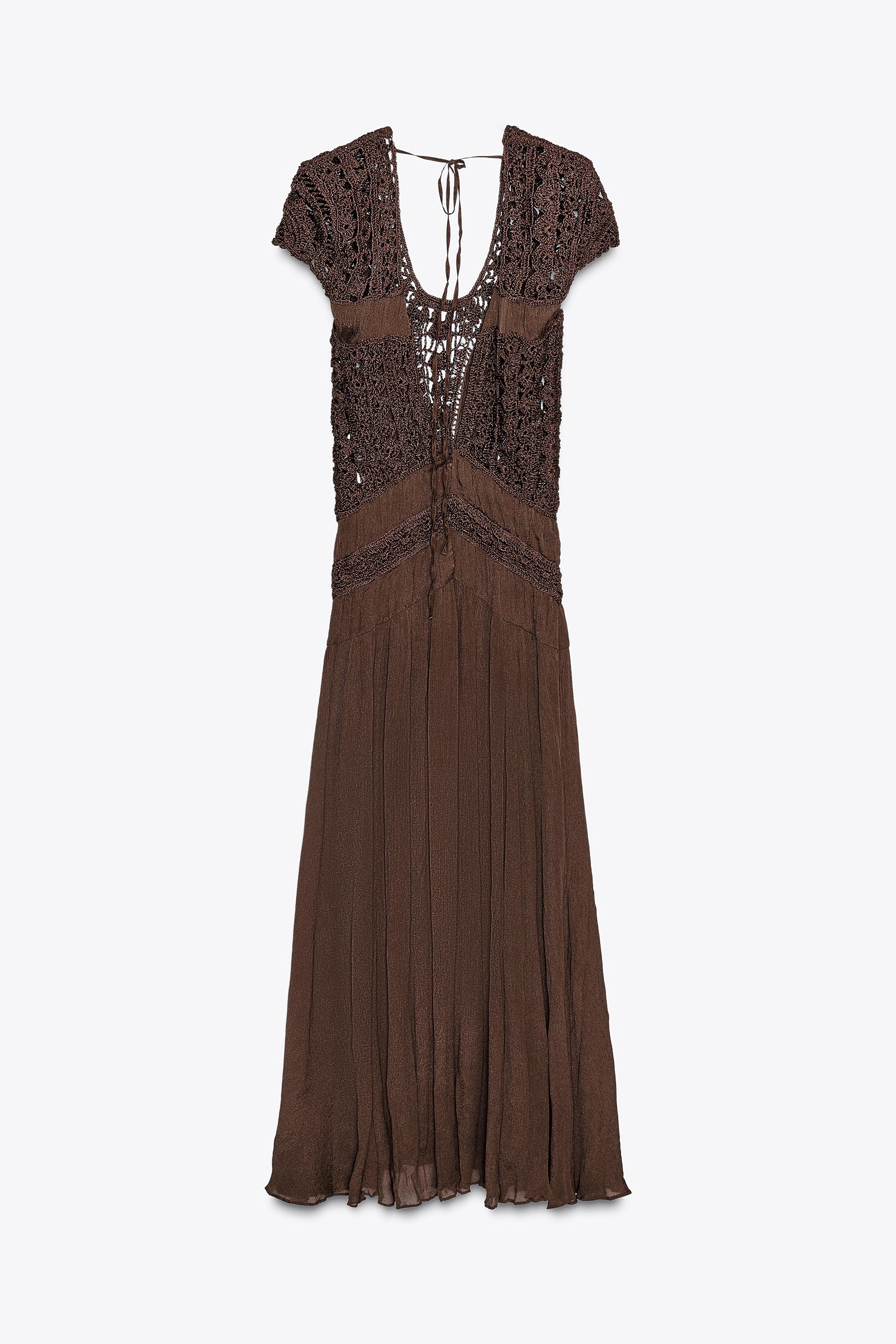 ZW COLLECTION COMBINED CROCHET DRESS - Chocolate brown | ZARA