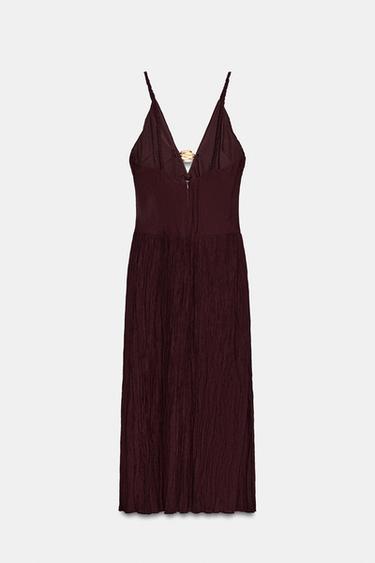 METALLIC DETAIL MIDI DRESS - Burgundy by Zara - Image 8