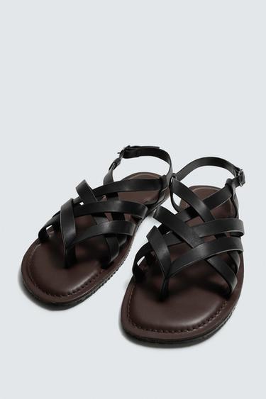 SANDALES EN CUIR À BRIDES - Noir de Zara - Image 4