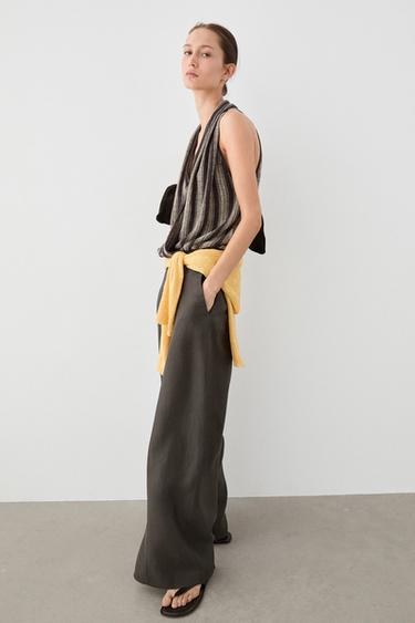 Zara 100% linen flowing pants - Brown marl