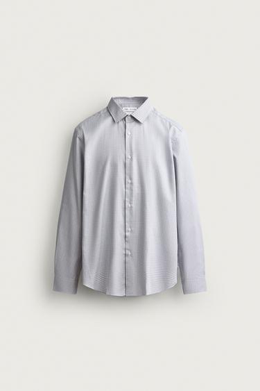 CAMISA SLIM FIT CUADROS - Gris perla de Zara - Imagen 0