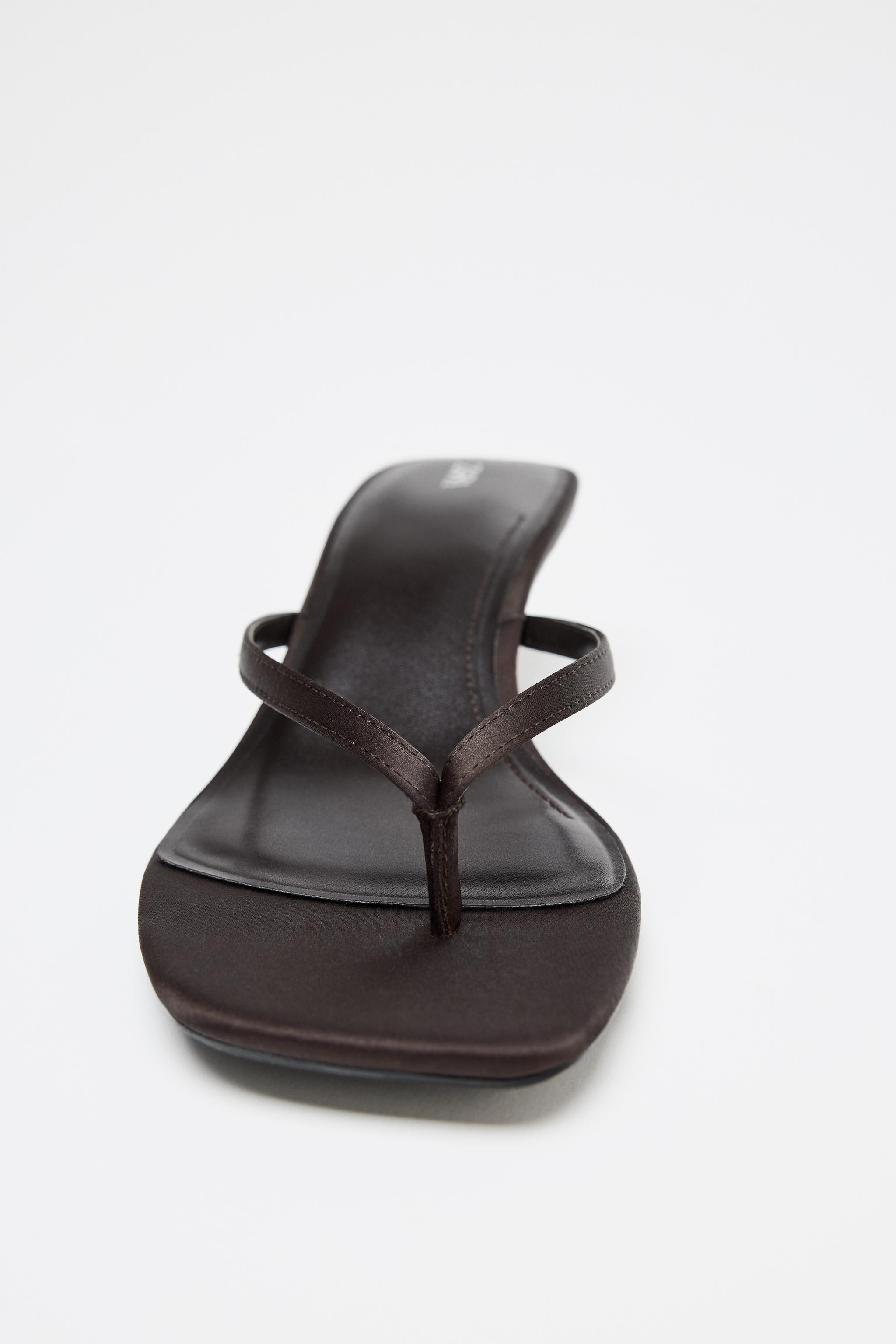 【ZARA】サテンキトゥンヒールサンダル ブラウン | 3328/510/700 ZARA】サテンキトゥンヒールサンダル ブラウン | 3328/510/700