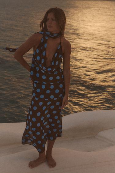 POLKA DOT ASYMMETRIC SKIRT - Brown-Blue by Zara - Image 0