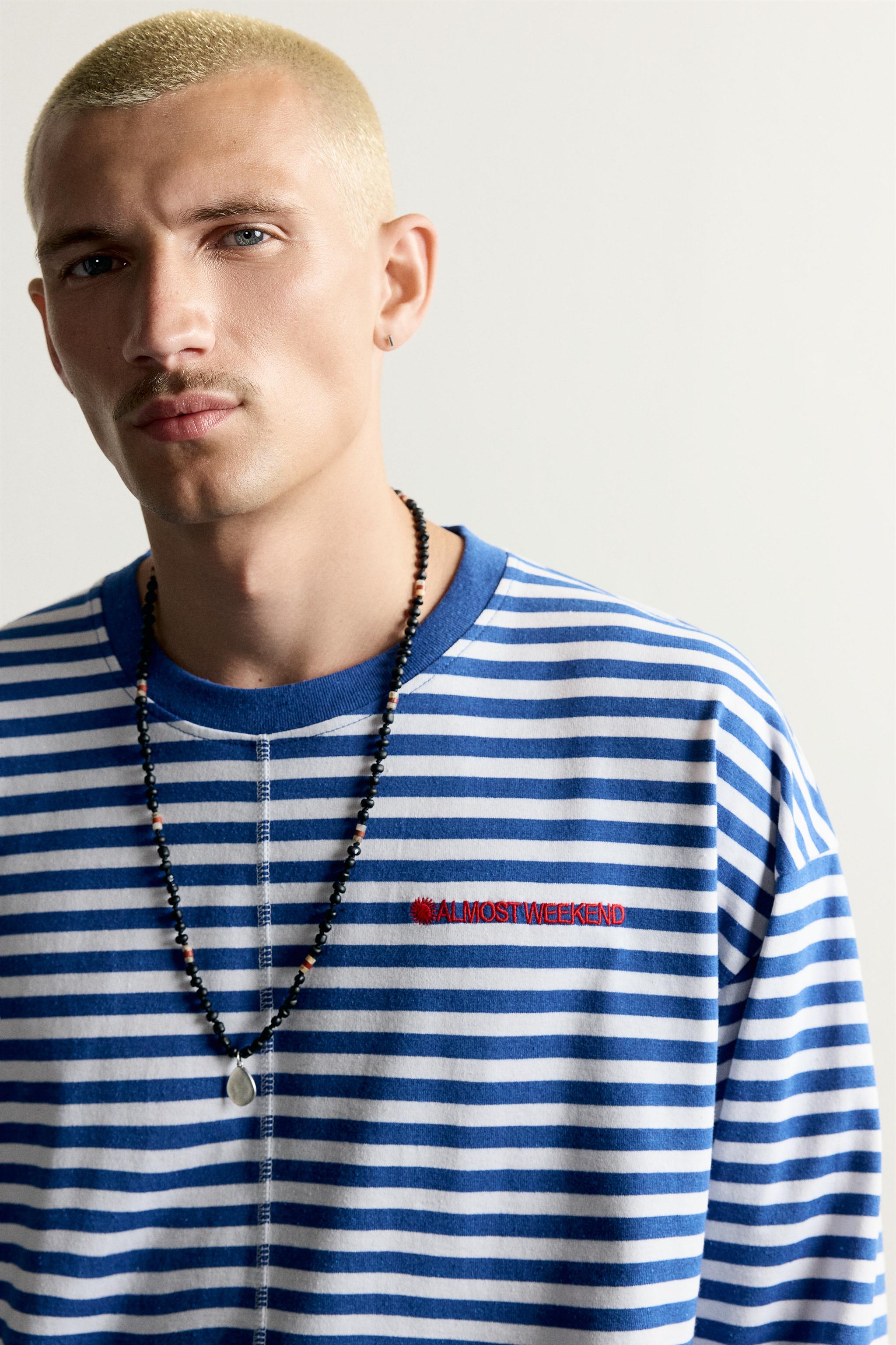 Zara JAKARLI ÇİZGİLİ NAKIŞLI T-SHIRT görsel 5