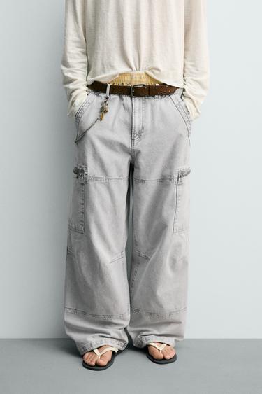 WASHED PARACHUTE CARGO TROUSERS - Light grey by Zara