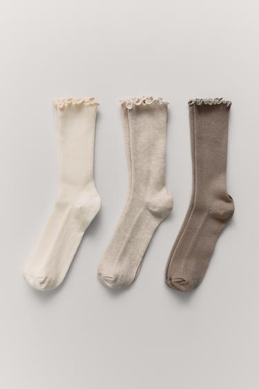 3-PACK OF TOWELLING LONG SOCKS - Light beige by Zara