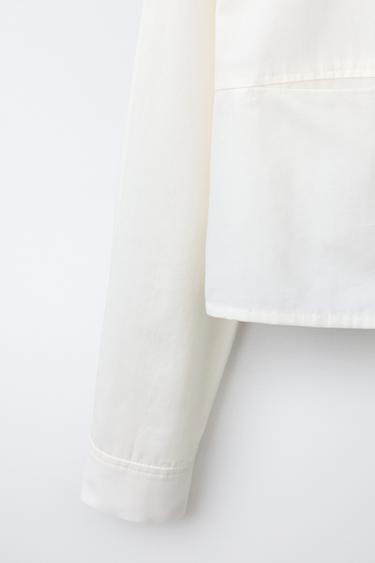 CROPPED SHIRT WITH DETACHABLE SCARF - Oyster-white by Zara - Image 4