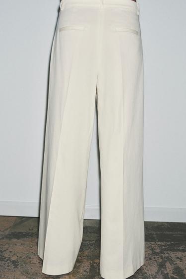 PANTALON WIDE LEG PLIS ZW COLLECTION - Écru de Zara - Image 1