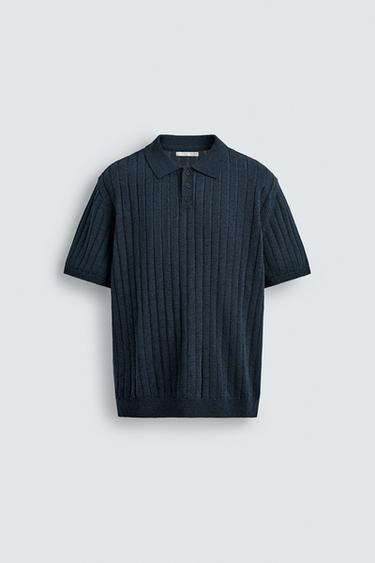 RIB KNIT POLO SHIRT - Navy blue by Zara