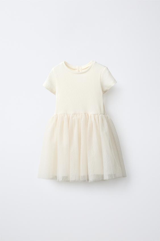VESTIDO COMBINADO DE TULE COM BRILHO - Cru da Zara - Imagem 0