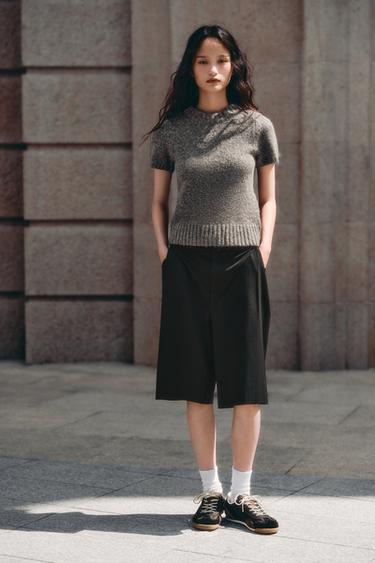 WOOL BLEND SHORT SLEEVE JUMPER - Grey by Zara
