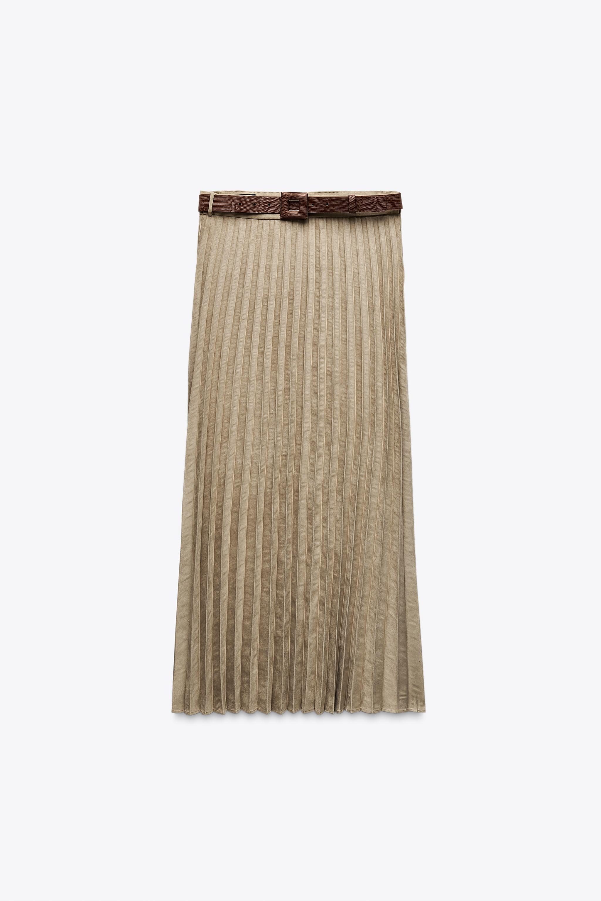 スエード風ミディ丈スカート ベルト付き - サンド | ZARA Japan