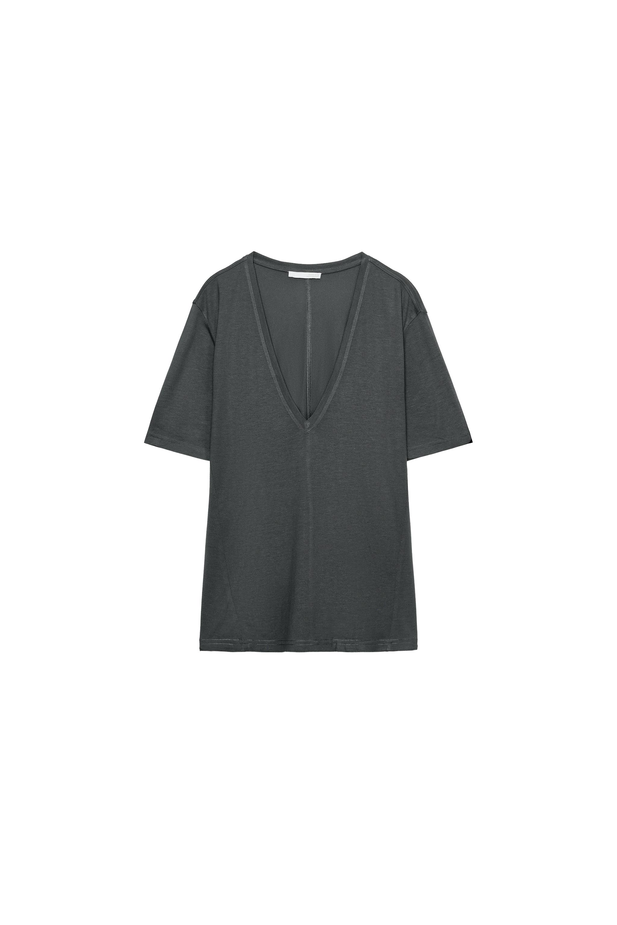 vネックフルイドTシャツ - イエロー | ZARA Japan / 日本