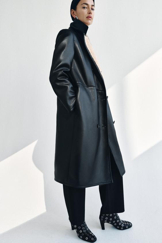 Zara Soprabito Blu Donna Zara Cappotto Pelle Cappotto Nero