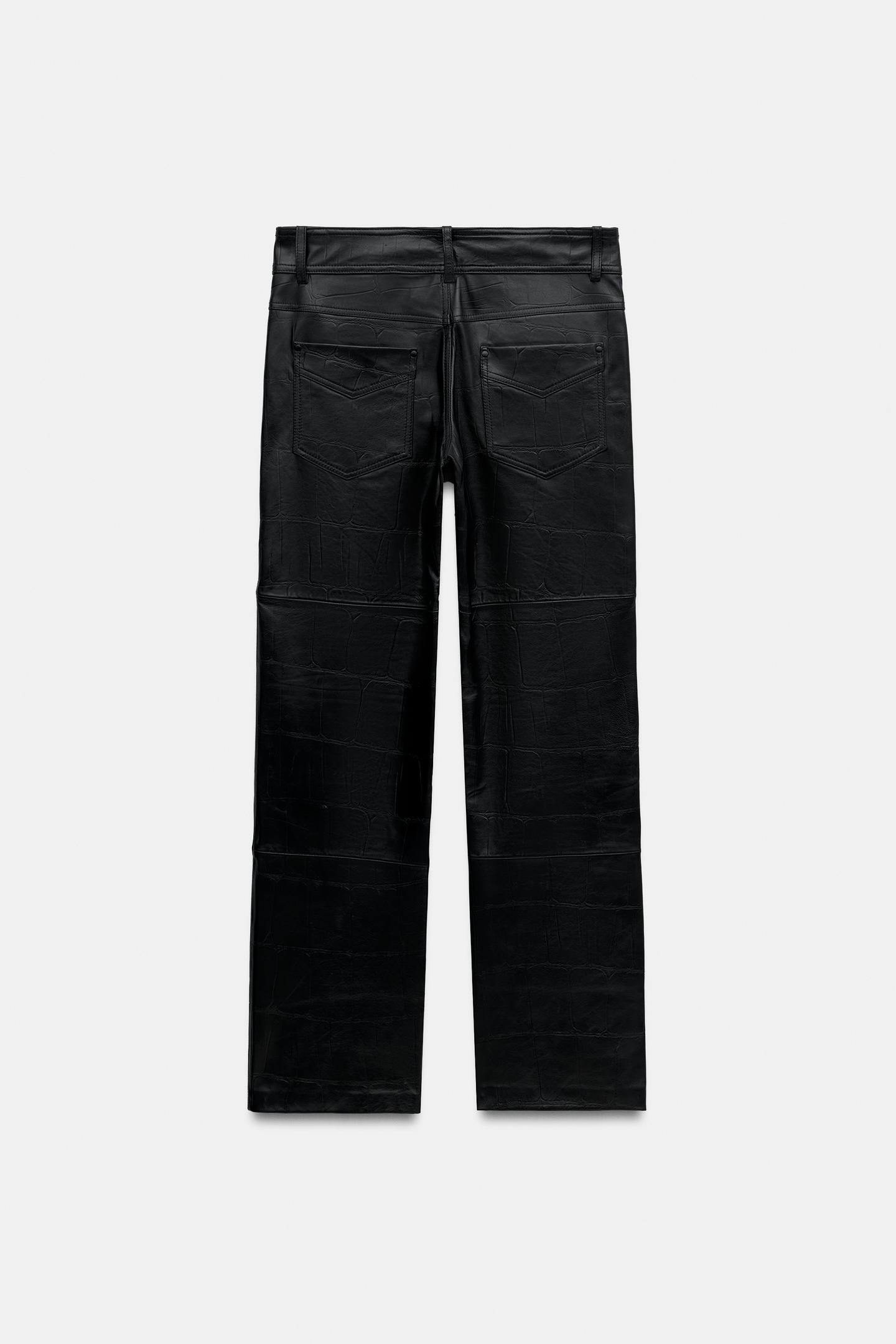 Женские брюки Zara 100% Leather Straight Pants ZW Collection, цвет: Чёрный — фото 9