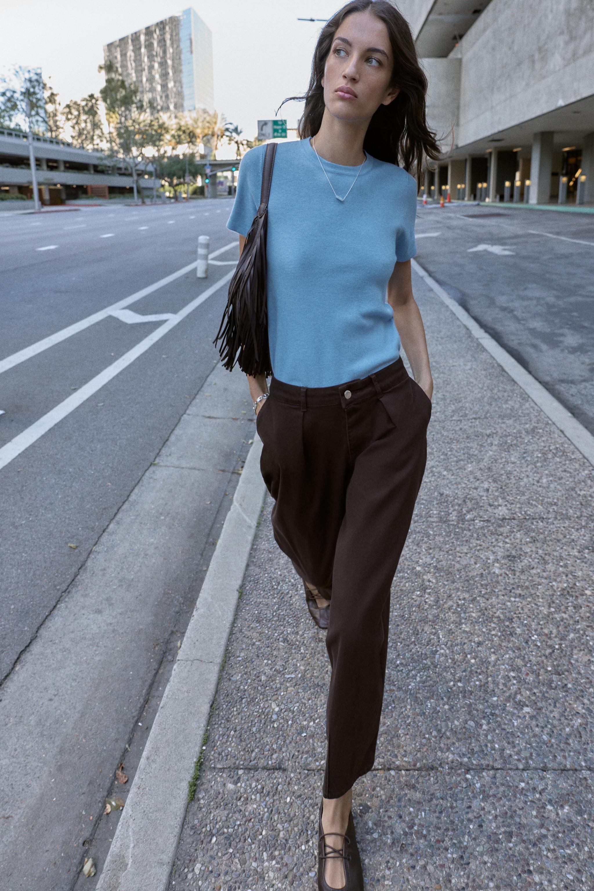 ソフトタッチニットショートスリーブセーター - ライトブルー | ZARA