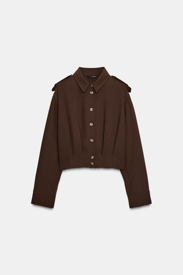 Zara SHIRT WITH SHOULDER TABS - Brown