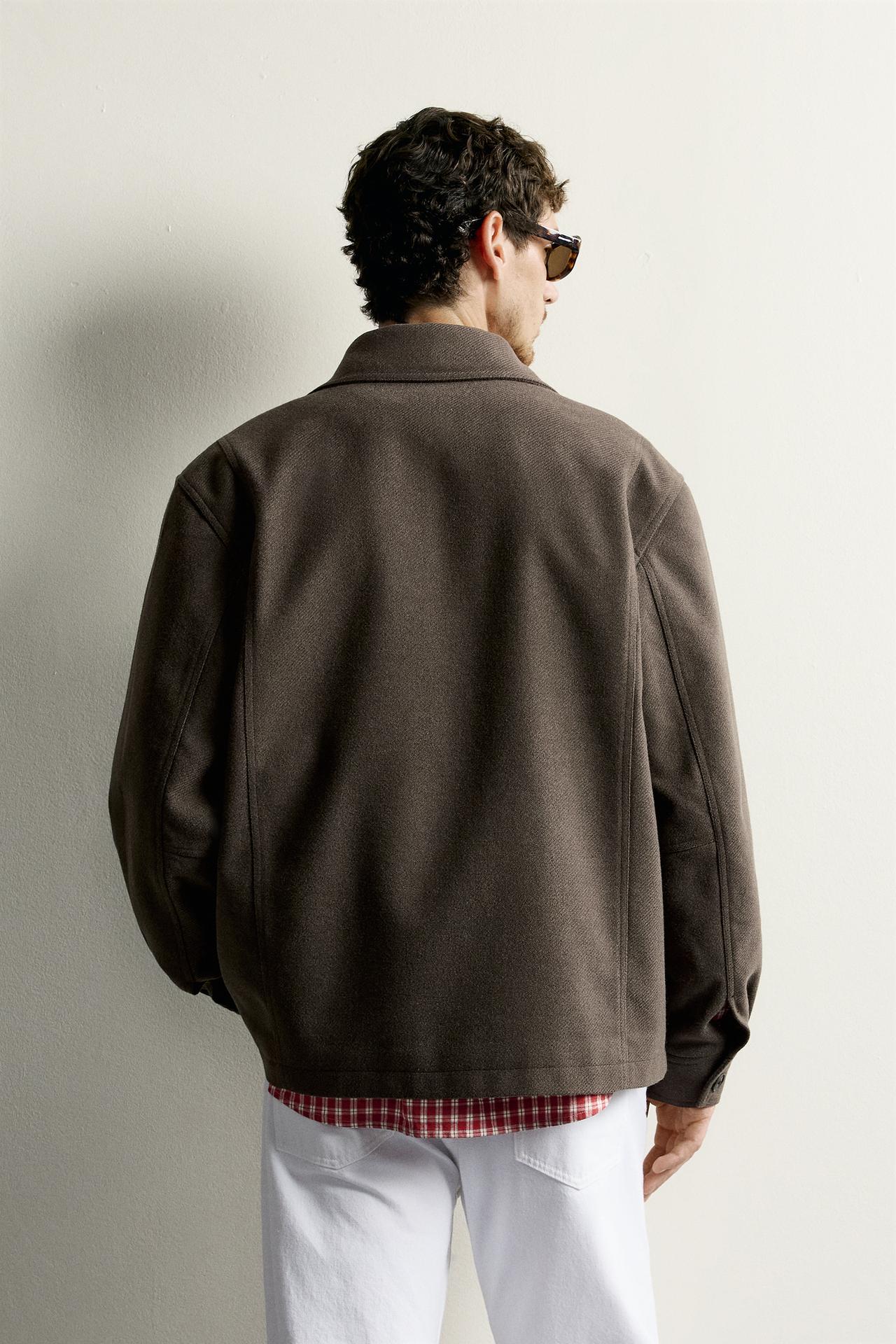 REGULAR FIT WOOL EFFECT PARKA — Brown