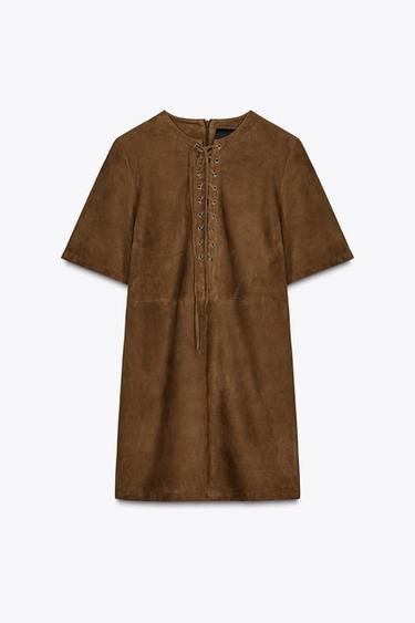 ZW COLLECTION SUEDE LEATHER DRESS - Chocolate by Zara