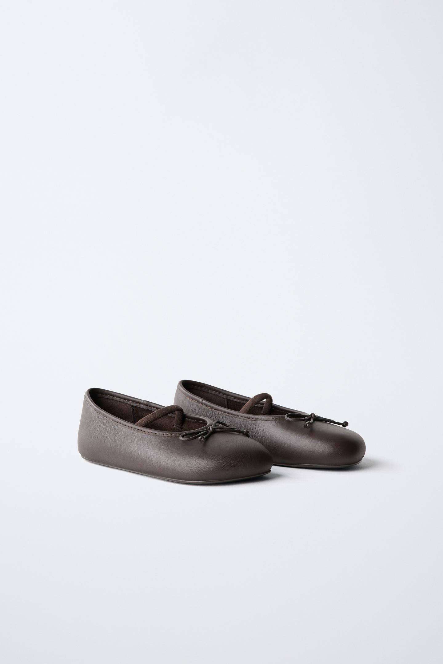 Детские балетки Zara Leather Barefoot Ballet Flats, цвет: Коричневый — фото 2