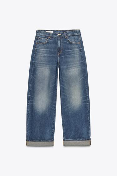 TRF BAGGY FOLDED MID-WAIST JEANS - Navy blue by Zara