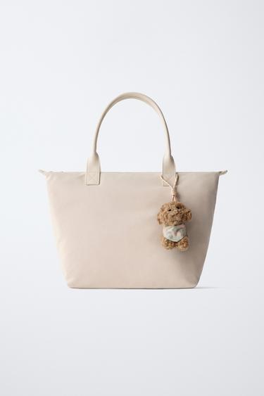 NYLON TOTE BAG WITH PUPPY CHARM - Ecru White by Zara