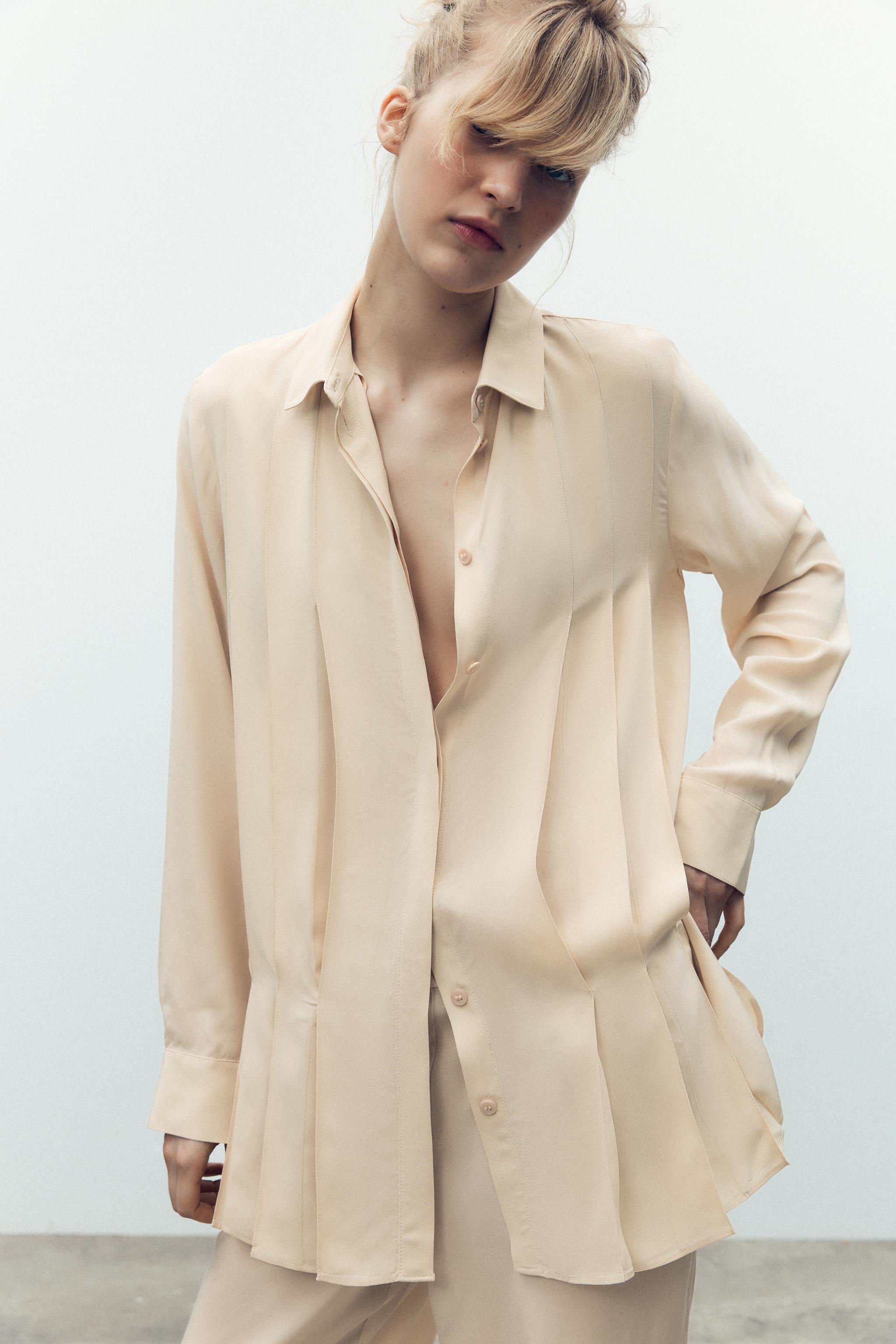 100% VISCOSE PLEATED SHIRT - Sand | ZARA United States
