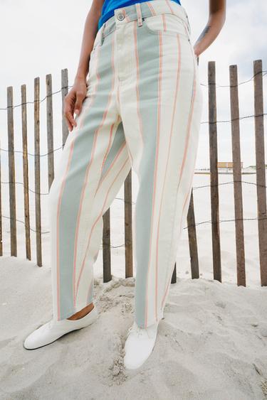 Zara ZW COLLECTION MID-RISE STRIPED TAPERED JEANS - striped