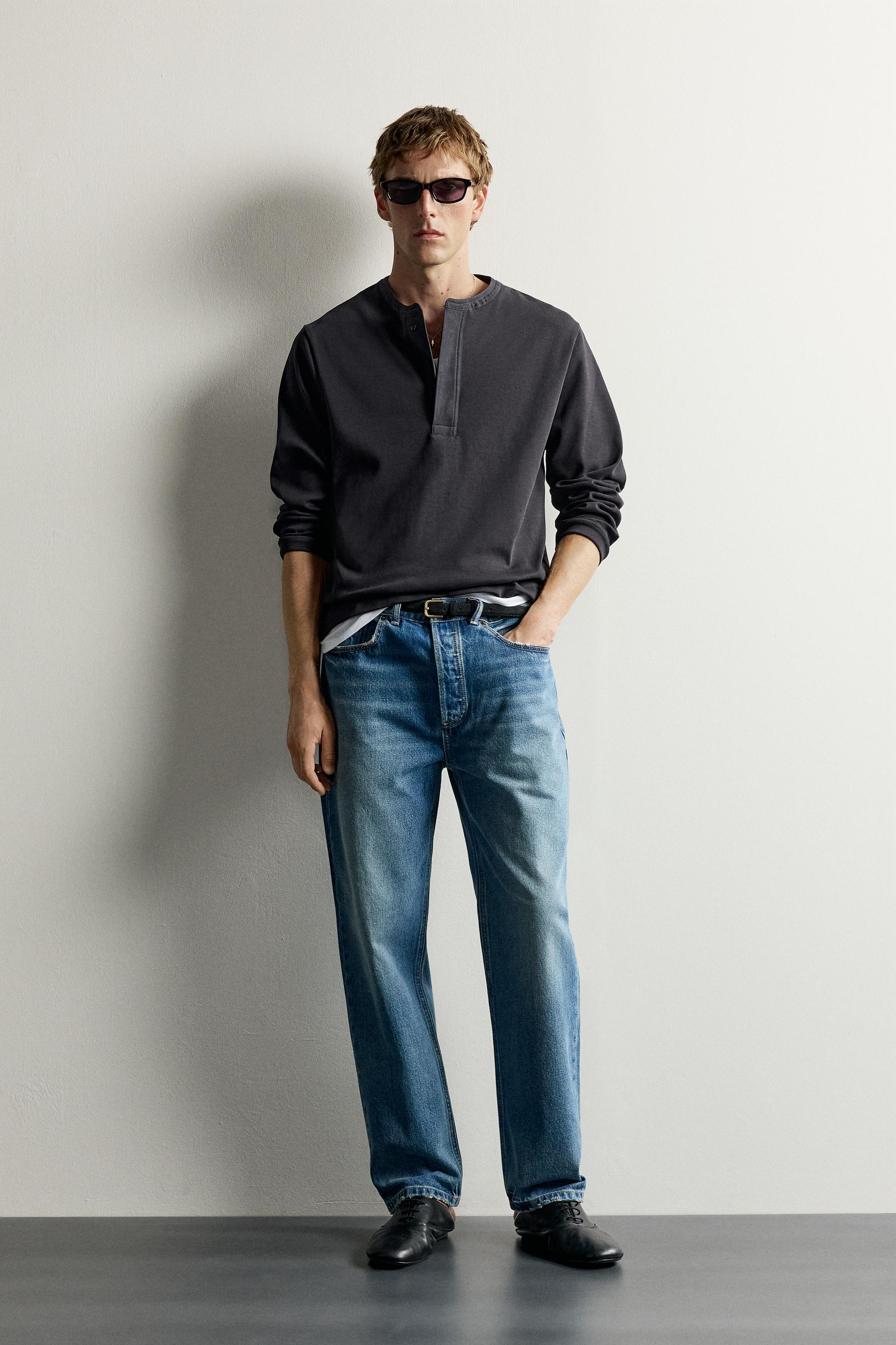 Мужские футболки Zara COMPACT RIBBED HENLEY T-SHIRT
