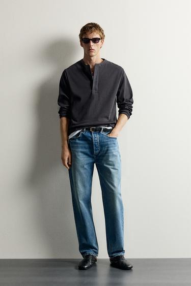 COMPACT RIBBED HENLEY T-SHIRT - Dark navy by Zara - Image 0