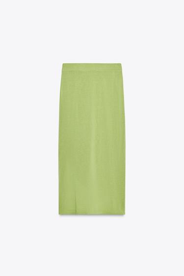 JUPE MIDI EN MAILLE - Vert de Zara - Image 6