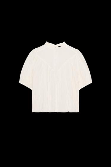 Zara RUSTIC LACE INSERT BLOUSE - Ecru - Image 0