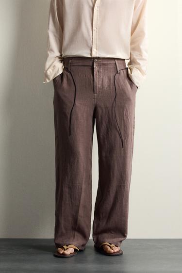 Zara PANTALONE OPUŠTENOG KROJA OD 100% LANA – Smeđa