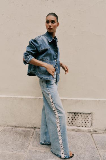 Z1975 WIDE-LEG HIGH-WAIST JEANS WITH CROCHET TRIM - Mid-blue by Zara - Image 3