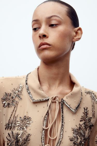 TOP FANTAISIE SEQUINS - Doré de Zara - Image 4