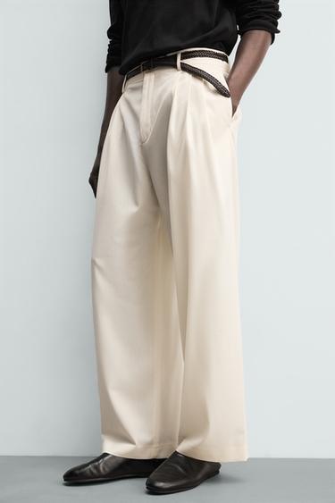 PANTALON PLIS AVEC LAINE - Écru de Zara - Image 4