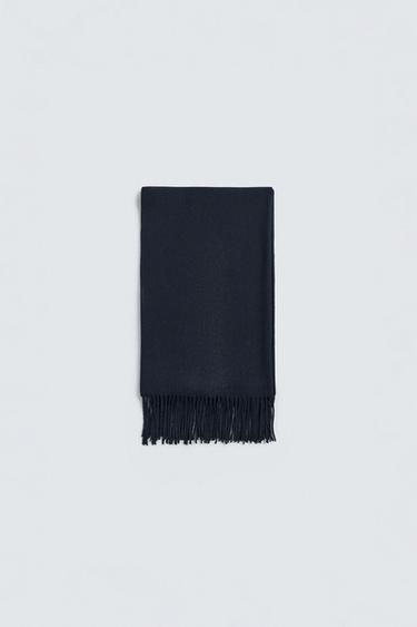 Zara FRINGED SCARF - Navy blue