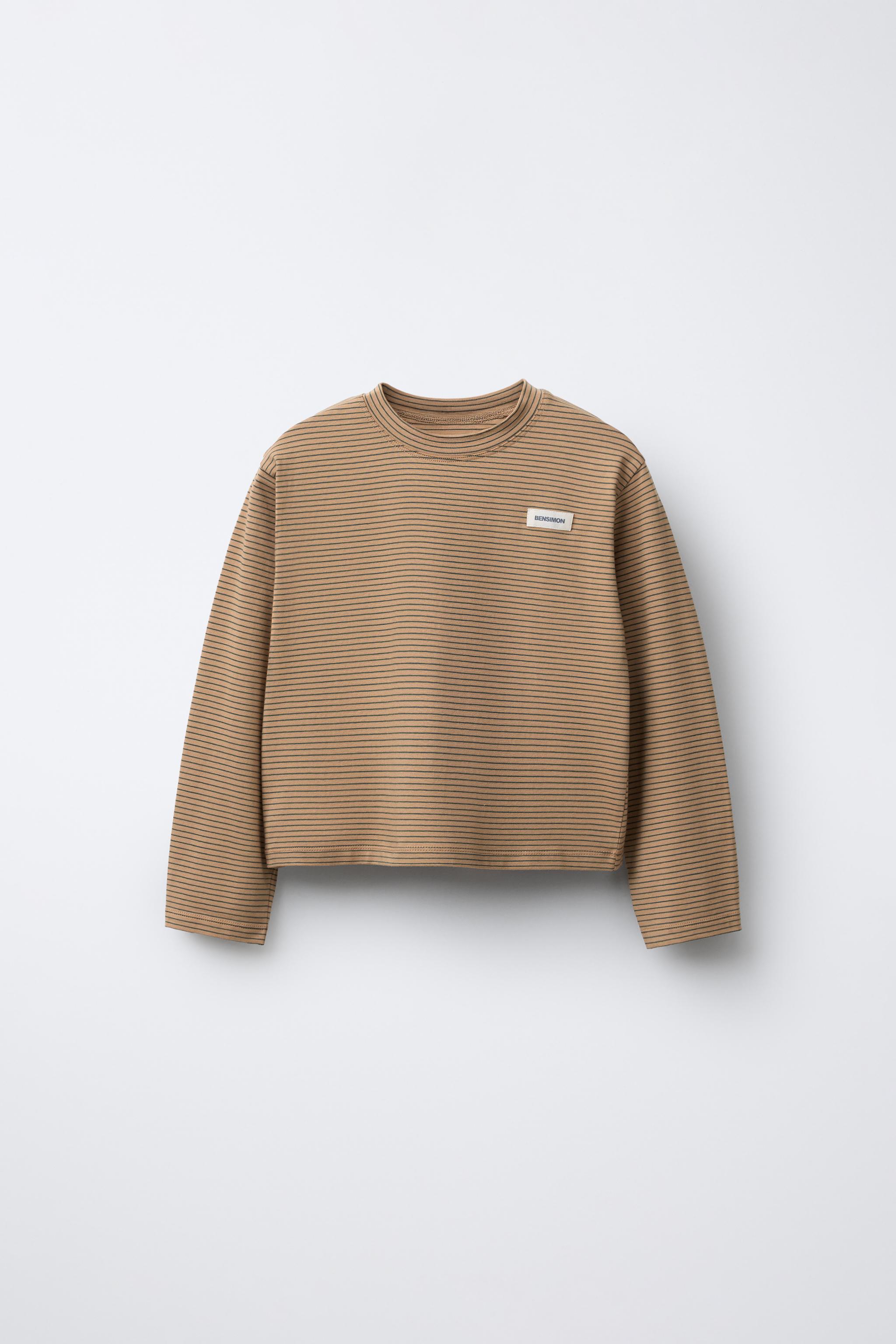 BENSIMON ® X ZARA STRIPED LABEL T-SHIRT - taupe brown | ZARA
