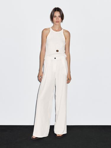 Pantalón barrel fit fluido costura - Blanco de Zara
