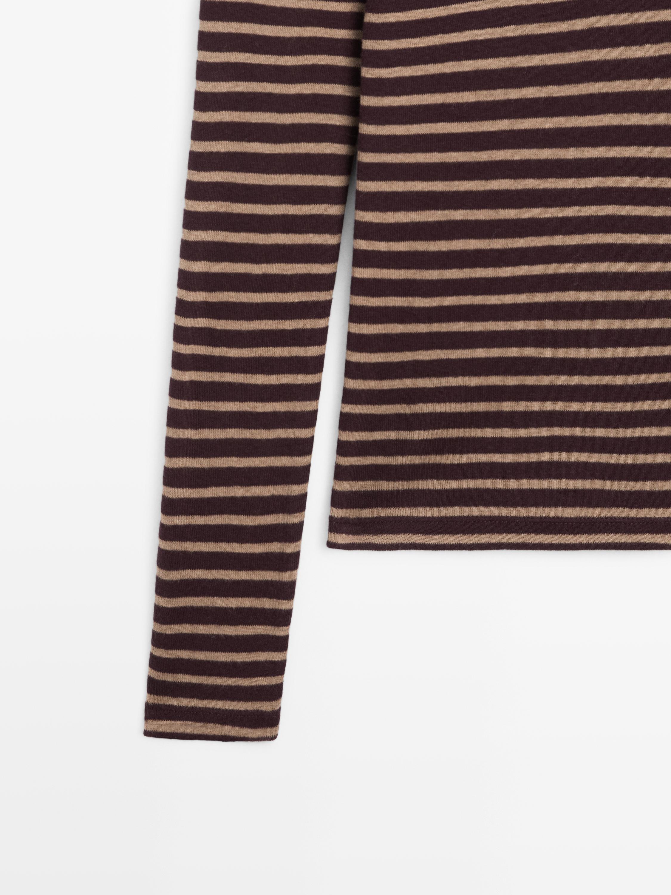 Cotton blend striped long sleeve T-shirt