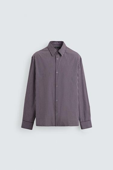 CAMISA RELAXED FIT CUADROS - Burdeos de Zara